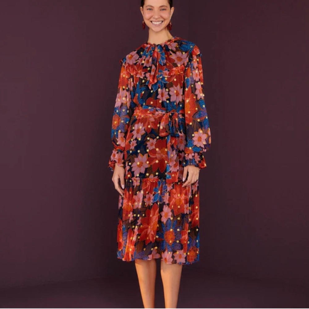 Farm Rio Navy Garden Evovero Viscose Dress
